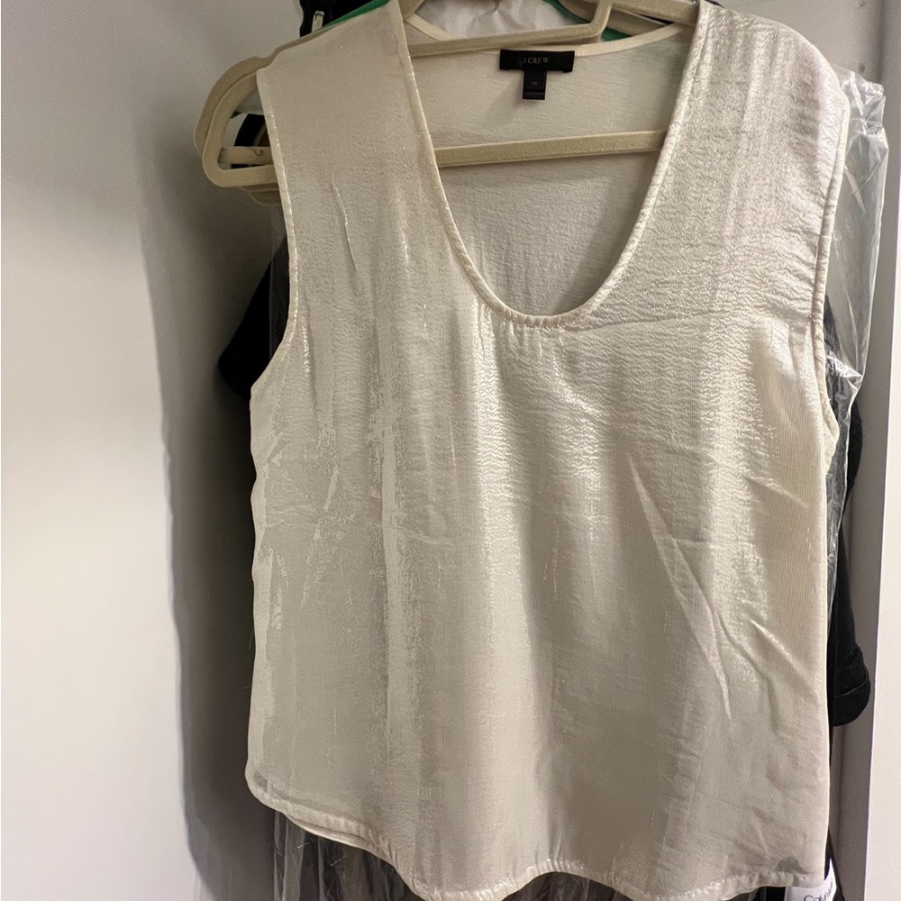 J.CREW Metallic Front Tank Top Blouse Shirt Lined Ivory Silver Shell